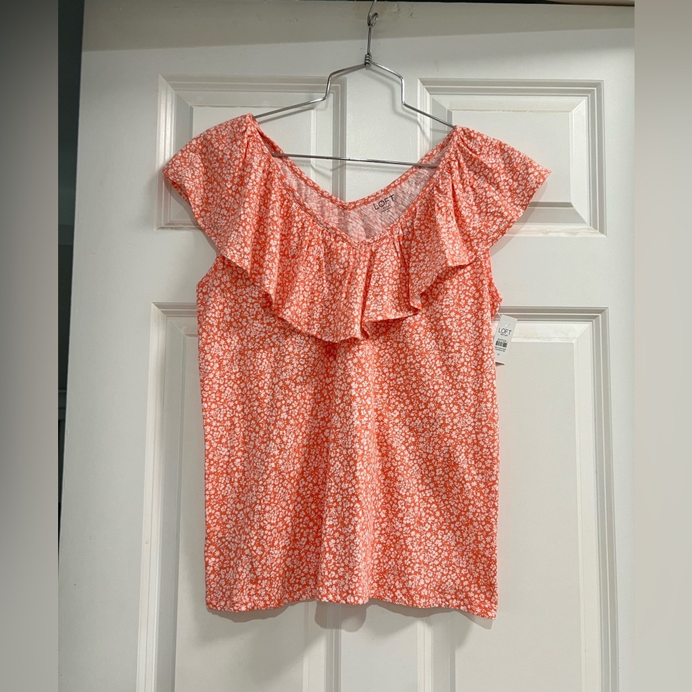 LOFT SLEEVELESS RUFFLE SHIRT